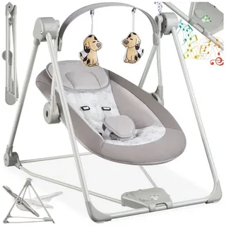 Tectake tectake® Babyschaukel Dogs klappbar, TrueSpeed-Technologie mit 5 Geschwindigkeitsstufen Antirutsch-Füße, Belastbarkeit 9 kg - Hellgrau