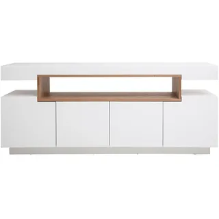 Skandinavisches Sideboard in glänzendem Weiß und Holz mit 4 Türen L180 cm LIVO
