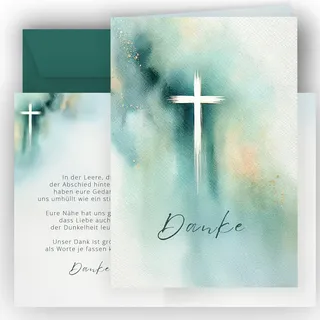10 Danksagungskarten Trauer mit Text innen und Umschlag Dankeskarte Klappkarten Trauerkarten Danksagungskarte Kondolenzkarten Danke Beerdigung Anteilnahme Kondolenzkarte weiße grün Kreuz in Aqaurell