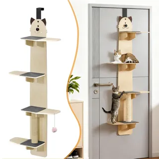 Katzenregal zum Aufhängen an der Tür 4 Ablagen Vertikal über der Tür Katzentreppe mit Kratzbaum für Kätzchen Pads Teeball Türen Katzentreppe springen