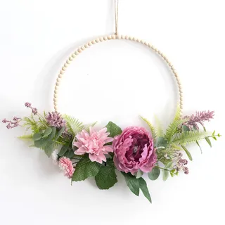 LOMOHOO Türkranz Sommer Türkranz Außen Ganzjährig Haustür Trockenblumen | Kranz Künstlicher Tiefes Rosa Blumen Kranz für Innen Fenster Wand Deko für Wohnzimmer Hochzeit Frühling