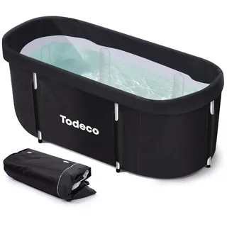 Todeco Faltbare Badewanne für Erwachsene - Tragbar Mit Metallrahmen 140x57x57cm, Große Familie SPA, Mobile Spa-Badewanne für Dusche, Heißes Bad, Eisbad - Schwarz