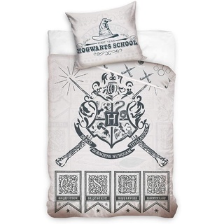 BERONAGE Harry Potter Wende-Bettwäsche School 135 x 200 + 80 x 80 cm 100% Baumwolle Renforcé-Linon-Qualität Gryffindor Slytherin Hufflepuff Ravenclaw HP Hogwarts mit Reißverschluss deutsche Größe 272