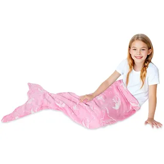 Dtiaagto Meerjungfrauen Plüsch Leuchtende Decke Meerjungfrau Decke für Mädchen Kinder 140 x 50 cm