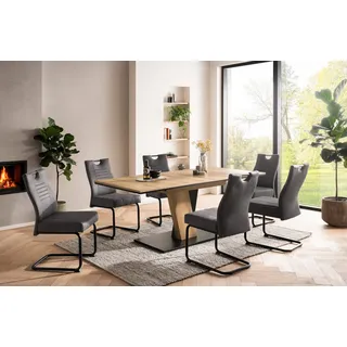 OTTO home Essgruppe "Altona", Esstisch ausziehbar plus 6 Stühle, (7-tlg., Esstisch ausziehbar 140 - 180 cm, 6 Freischwinger), Säulentisch 140-180x90 cm, Stuhl mit Federkorb, 140 kg belastbar grau