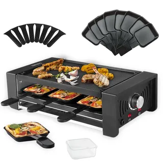 TAMARIT 3-in-1 Raclette-Grill für 8 Personen,1500W mit Pizza-Funktion | Grillen,Raclette & Pizza Doppelheizung regelbar, antihaftbeschichtet, 8 Pfännchen 4 Pizzaformen, für gesellige Abende