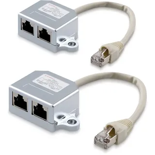 kwmobile 2X Netzwerkkabel Splitter Anschlussverdoppler - Netzwerk LAN Anschluss Verteiler - T-Adapter LAN-Kabel - RJ45 Stecker auf 2X RJ45 Ethernet