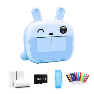 ailill Sofortdruckkamera Mini Cartoon Student Digital SLR für Kinder Thermopapierdrucker Drahtloser WIFI Telefondrucker 4K 1080P HD Video (Blau)