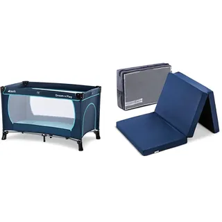 Hauck travel Bed Dream N Play Plus, incl travel Bed Mattress, Portable and Foldable, 120 x 60 cm, Blue & Sleeper Reisebett-/Schaumstoff Matratze, 60 x 120 cm, 6 cm hoch, Navy blau