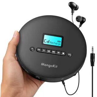 MangoKit CD-X Bluetooth CD Player, MP3 Player, Kopfhörer, Discman mit Anti-Skip-Funktion, USB&AUX-Ausgang, 2000mA hederaufladbarer Tragbarer CD Player, für Reisen, Sprachenlernen, Ideal für Autos