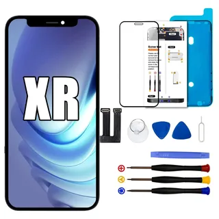 Dinow Display für iPhone XR, (6,1 Zoll) LCD Bildschirm für iPhone XR, LCD Ersatz mit Reparaturset, kompatibel mit Modell A2105/ A1984/ A2107/ A2108/ A2106 (Face ID, 3D Touch)