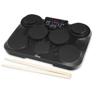 XDrum E-Drum Pads DD-200DG - 7 anschlagsdynamische Pads,Set, 4-St., inkl. Drumsticks & 2 Pedale für HiHat-Control und Kickdrum, 216 Sounds, 45 Preset Drum Kits und 5 User-Kits schwarz