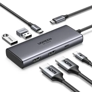 UGREEN Revodok 206 USB C Hub 2 HDMI Docking Station Dual HDMI, 3*USB Ports, PD 100W Schnellladen Kompatibel mit Surface, ThinkPad, Zenbook und mehr