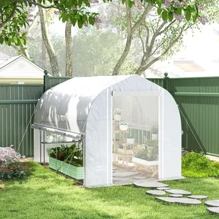 Outsunny Gewächshaus Stahl Weiß Folie 3 m2