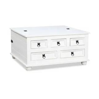 Hacienda-Look – Kiefer Truhentisch NEW Mexico weiß massiv Couchtisch Truhe Holztruhe – B17,5xH 8,5xT 33,5 cm – massive Kiefer – Farbe Weiß – Hacienda-Stil – wärmender Massivholz-Look fürs Zuhause