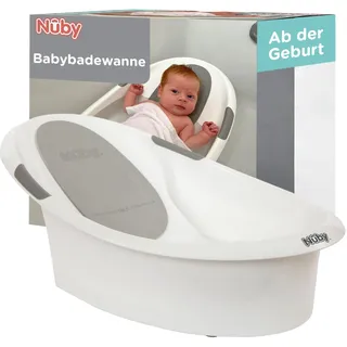 Nuby – Babybadewanne ab Geburt mit integrierter rutschfester Unterstützung & weichem Kopfpolster – Kinderbadewanne für Dusche & Babywanne – Überall Verwendbar – Weiß & Grau