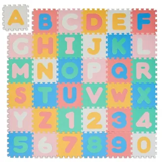 Relaxdays Puzzlematte ABC und Zahlen Blau,Grün,Rot