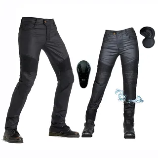 oFzimTo Motorradhose Herren/Damen, wasserdichte Beschichtung Motorrad Jeans mit Protektoren, Winterhose Stretch Motorradbekleidung (Schwarz-A,XXL) - XXL