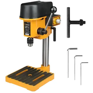 Hoteche 6,5mm Tischbohrmaschine 100W | 3-stufig regelbar (0-5000 U/min) | Präzisionsbohrfutter 0,6-6,5mm | 170x170mm Arbeitsplatte | für Metall/Holz mit Zubehör