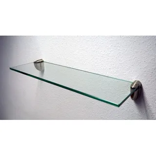 Dekoleidenschaft Wandregal aus 6mm Glas, klar, Verschiedene Formen und Größen, Glasregal, Glasboden, Glasablage, Badregal, Eckregal Bad Ablage Regal (Wandclips Midas Silber, 60x20 cm)