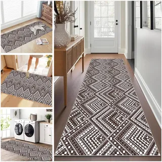 Teppich Läufer Flur Lang, Teppichläufer Flur rutschfest Küchenteppich 60 x 400 cm Waschbar Flur Läufer Teppich, Flurläufer Lang Korridor Teppich Läufer für Küche, Eingang, Wohnzimmer Schlafzimmer