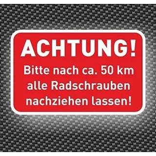 Aufkleber Reifen Räder Radmuttern nachziehen 288 Stück | Wetterfeste selbstklebende PVC-Folie, UV-bestaendiger Digitaldruck, stark haftend, Made in Germany