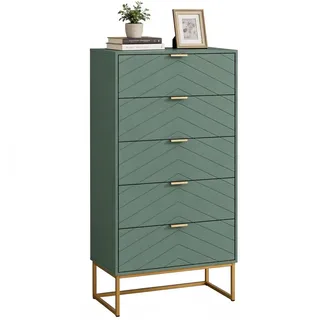UEV Kommode mit 5 Schublanden, Sideboard, Schubladenschrank, Schmal kommode modern (60x34x110cm, Schrank für Wohnzimmer Schlafzimmer Flur Büro), mit Kippschutz Aufbewahrungskommode, Mehrzweckschrank aus Holz grün