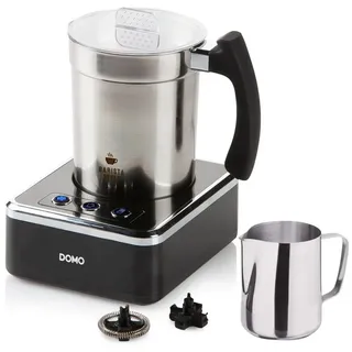 Domo Milchaufschäumer, 650 W, elektrischer Milchschäumer kabellos zum Warm & Kaltaufschäumen schwarz|silberfarben