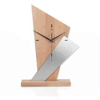 Kreative Feder Standuhr Designer-Standuhr „Brown Square“ - Tischstanduhr aus Holz, Tischuhr im Metallic-Look; Funk- oder Quarzuhrwerk; ohne Ticken braun