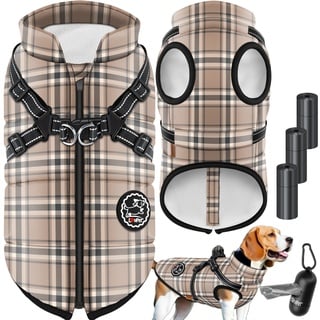 Lovpet LOVPET® Hundejacke Hundemantel mit Geschirr, inkl. 45 Stück Kotbeutel + Spender, Hunde Winterweste gefüttert wasserdicht, Gepolsterte Weste Mit Brustgurt, Reflektoren, D-Ring