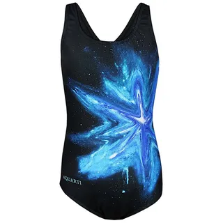 Aquarti Mädchen Badeanzug – Chlorresistenter Sport Badeanzug Mädchen mit Muscleback, Farbe: Bunter Fleck Türkis Blau/Schwarz, Größe: 152 - 152