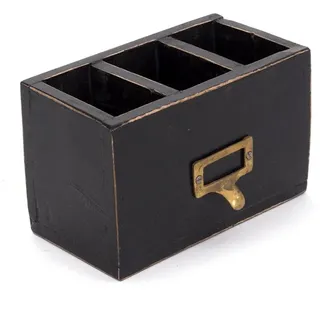 DESIGN DELIGHTS Holz STIFTEHALTER Box Vintage 19 | Mahagoni, 19x12x10cm (BxHxT) | Stiftebox mit Metallgriff, Stifteköcher, Schreibtischorganizer im Shabby Style | Farbe: 09 Voodoo - schwarz