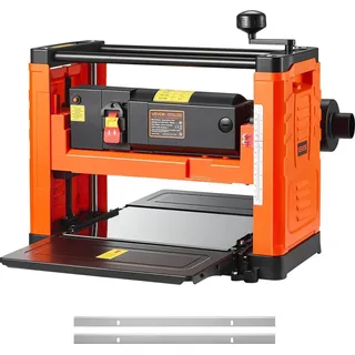 Vevor Dickenhobel, Zwei-Blatt, 330 mm breiter Arbeitstisch, Hobelmaschine, 1800 W, Hobel, 23500 U/min, Doppelrollen, Überrollschutz, Holzbearbeitung mit Einzelgeschwindigkeit, für Hart- & Weichholz