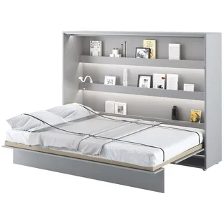 meblini Schrankbett Bed Concept - Wandbett mit Lattenrost - Klappbett mit Schrank - Wandklappbett - Murphy Bed - Bettschrank - BC-04-140x200cm Horizontal - Grau Matt