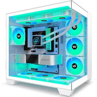 KEDIERS PC Gehäuse- vorinstalliert 9 ARGB-Lüfter, ATX Mid Tower Gaming Gehäuse, mit doppeltem gehärtetem Glas Vollbild Computergehäuse,H9 (Weiß)