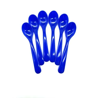 6 Stück Eierlöffel Plastiklöffel Babylöffel Eislöffel Joghurtlöffel Dessertlöffel 12 cm lang Mehrwegbesteck, aus geprüften Kunststoff, Farbe blau