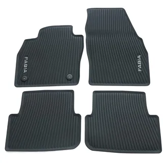 Skoda 6VB061500 Gummi Fußmatten 4X Gummimatten Allwettermatten, mit Fabia Schriftzug, Schwarz