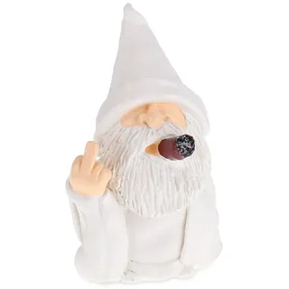 Relaxdays Gartenzwerg Mittelfinger, böser Gnom, wetterfest, frostsicher, Wichtel rauchend, Gartenfigur, Kunststein, weiß