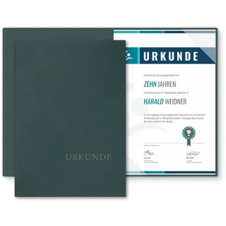 Urkundenmappe A4 Karton - Premium-Qualität mit edler Prägung 'URKUNDE' - BL-exclusivdruck® BASIC - hochwertige Übergabemappen aus 320g/m2 Pappe - Urkundenhülle für DIN A4 Papier (Tannengrün, 8 Stück)