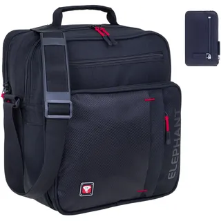 Elephant Flugumhänger Arbeitstasche Reisetasche Tasche Herren Damen Bürotasche Umhängetasche DIN A4 Schultertasche Handgepäcktasche Handgepäck Pilotentasche Dark + Etui (HOCHFORMAT 3624 Schwarz ROT) - Einheitsgröße