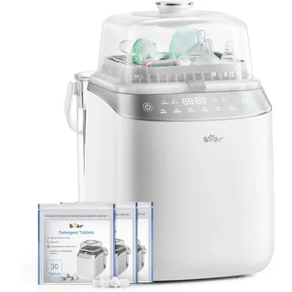 Bear Bottle Washer Pro | Automatischer Flaschenreiniger Sterilisator und Trockner für Babyflaschen & Milchpumpen-Teile | Inkl. 90 Reinigungstabletten | 99,99% Bakterienentfernung