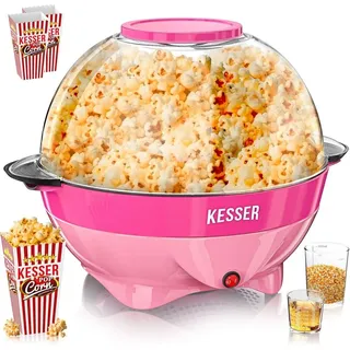 Kesser KESSER® Popcornmaschine: 800W Popcornmaker - 5,5l großer Inhalt, Antihaftbeschichtung, Deckel & Servierschale, für Öl/Butter/Zucker, Stille & Schnelle, abnehmbare Heizfläche, inkl. Popcornbecher
