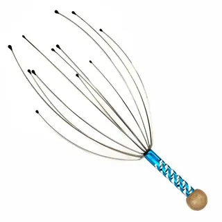 TROPPA Massagegerät Relax Metall Kopfmassage Kopfkrauler Spinne Holzknauf Griff türkis bunt