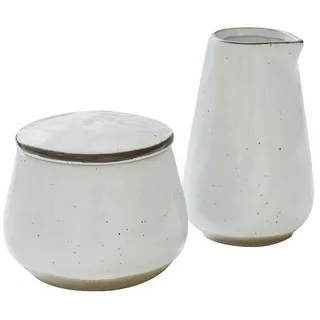 Loberon Zuckerdose und Milchkännchen Biarré, Handgetöpferter Charme, Mediterrane Anmutung, Spülmaschinenfest, Geschirr, Tischaccessoires, Steinzeug, weiß