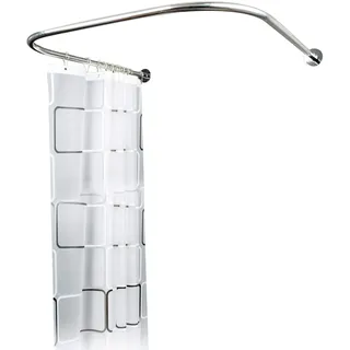 Duschvorhangstange U Form Ecke Halterung Verstellbare Badewanne Bogenstange Erweiterbar Edelstahl Duschstange 90x90-130cm Ohne Bohren inkl. Duschvorhang