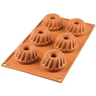 Silikomart | SF058 Silikonform für Monoportionen MINI GUGELHUPF, Antihaft, 6 Kavitäten, 1er Pack Kuchenform, Ø 70 h 36 mm, Made in Italy, Terracotta