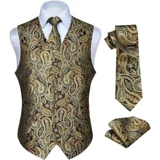 Weste Herren Hochzeit Anzug Krawatte Einstecktuch S Gold