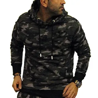 RMK Kapuzenpullover Herren Pullover Hoodie mit Kapuze in Camouflage, Tartmuster bunt XS