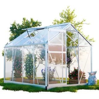 garmio GARMIO® Gewächshaus NEAPEL 250x190cm für den Garten, Alu Frühbeet inklusive Fundament, 2 Dachfenster, UV-Schutz, Tomatenhaus