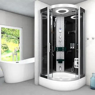 SeniorBad Dampfdusche, Dusche Duschkabine D58-63T2-EC Duschtempel Sauna 100x100 cm, & Schwarz,